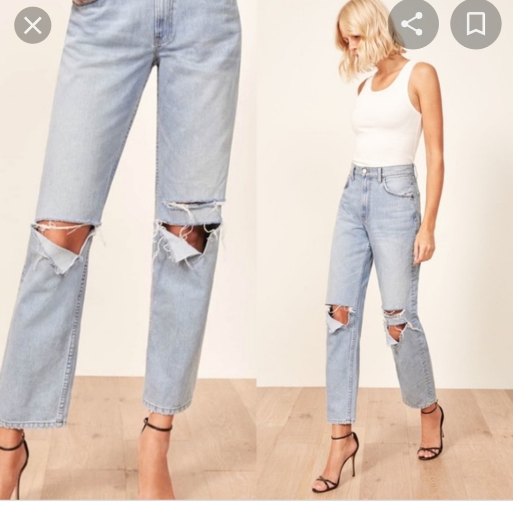 Reformation Women's Blue Dawson Relaxed Jean 26” distressed vintage look